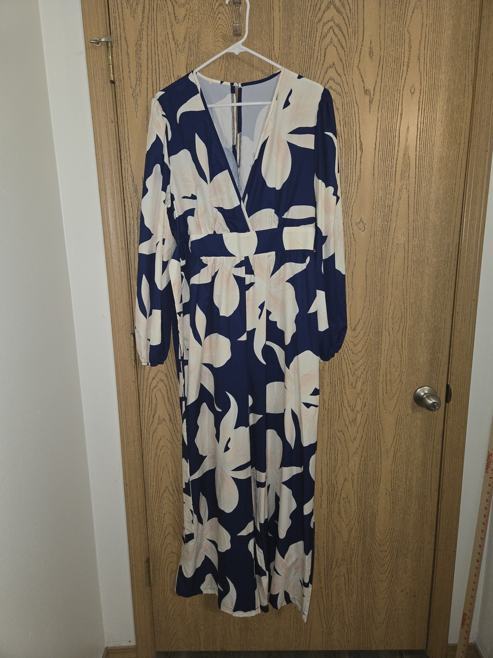 SHEIN Navy Floral V-Neck Wrap Maxi Jumpsuit